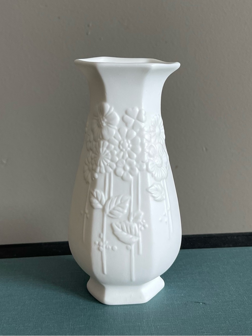 Vintage White Embossed Floral Porcelain Vase